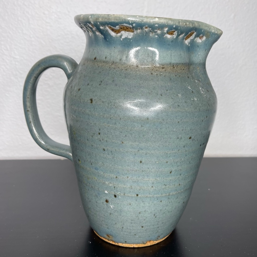 Handmade Blue Glazed Studio Pottery Pitcher‎ / Jug / Vase Signed “JOEVAN”